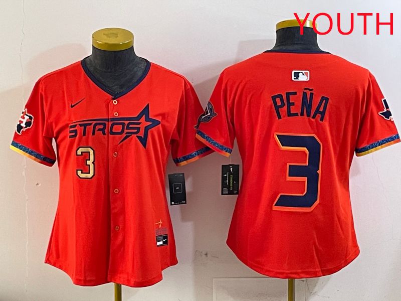 Youth Houston Astros #3 Pena Orange Fourth generation Joint Name Nike 2025 MLB Jersey style 3